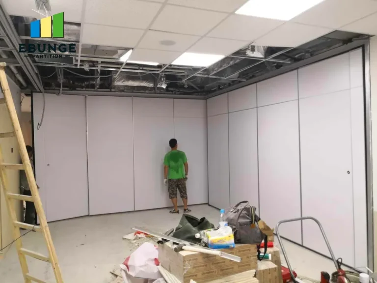 church hall movable wall panel stacking layout