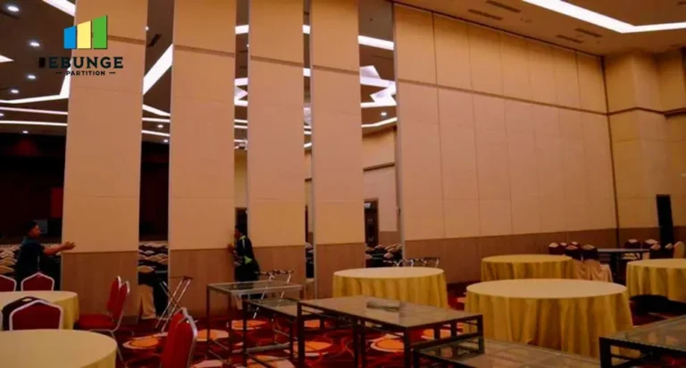 of a training center with movable partition walls stacked neatly