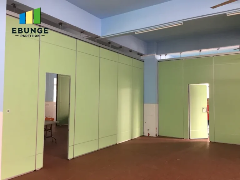 open training center with movable partition walls in a semi-divided layout