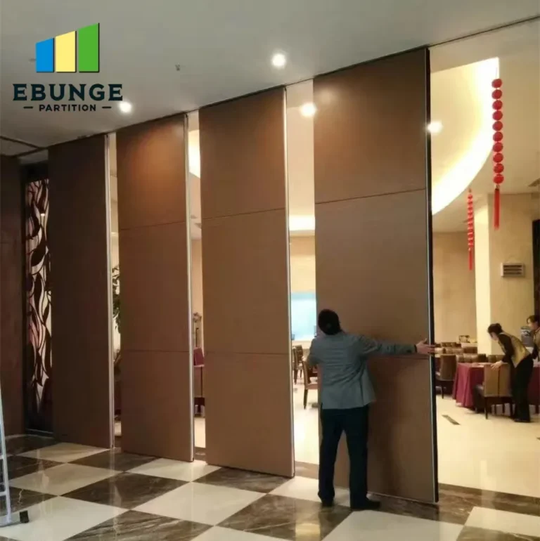of a school hall with movable partition walls in action