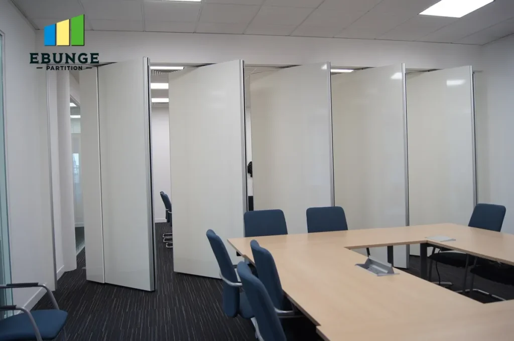modern sliding wall system in a school hall dividing space