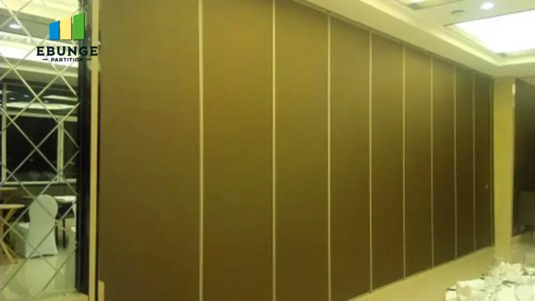 sliding partition wall system in school hall with acoustic panels