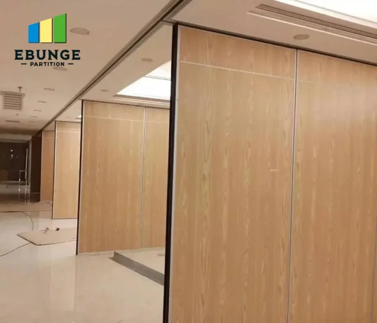 of sliding partition wall panels in an exhibition hall