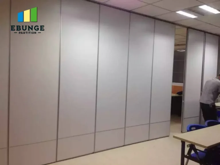 of an exhibition hall with movable partition walls in open position