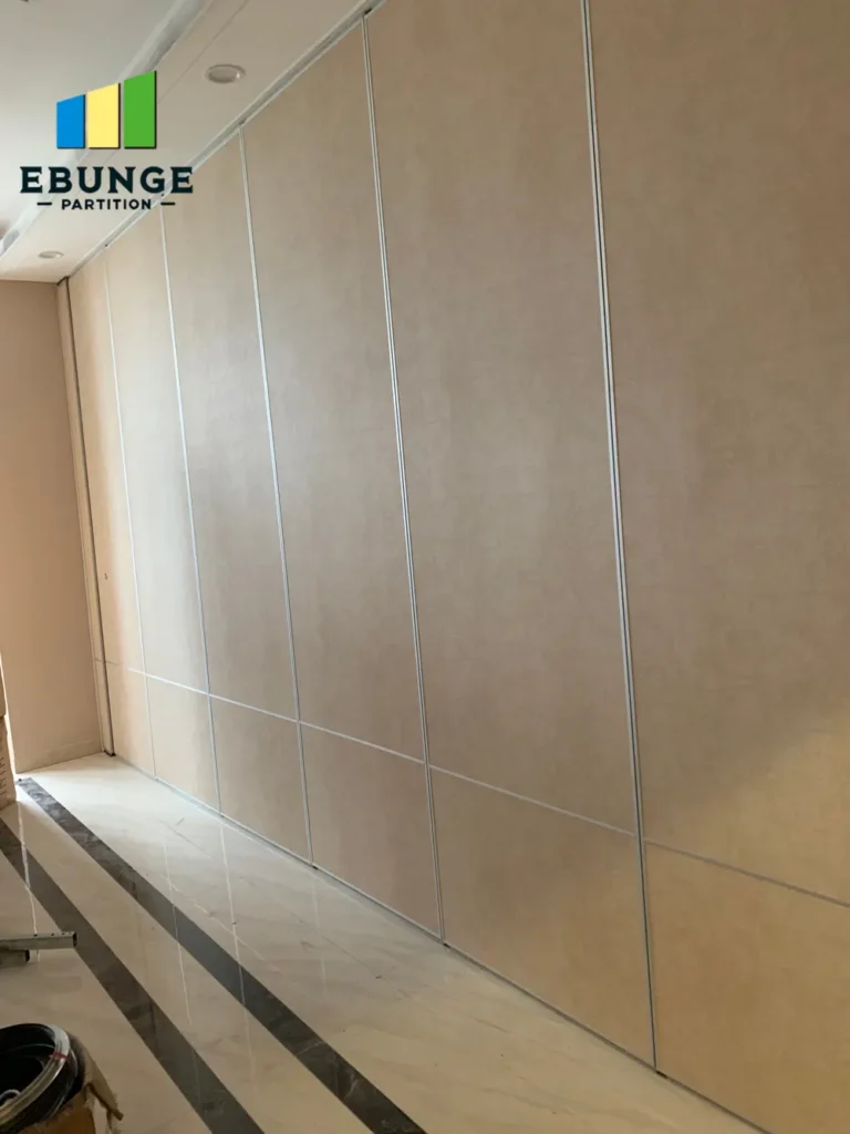 training center with folding partition doors in open and closed positions