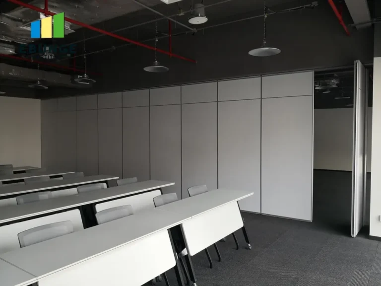 flexible partition wall with fabric finish in a modern office