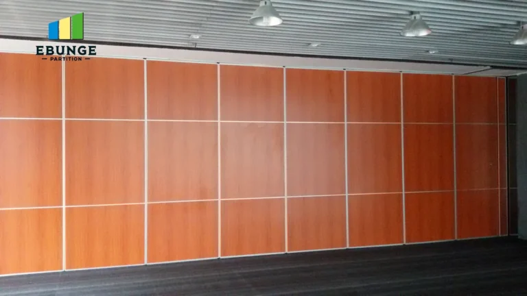 folding partition wall with door in an exhibition hall