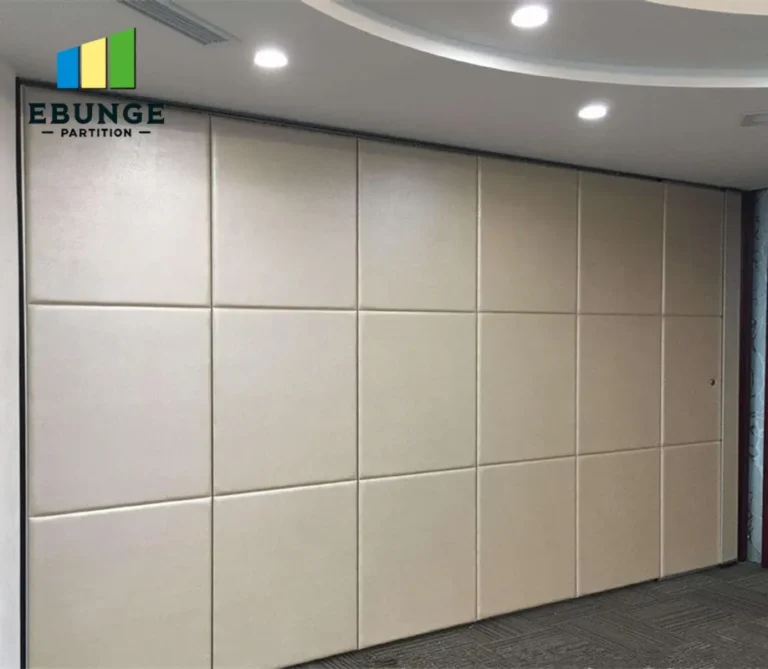 sliding wall system in exhibition hall with acoustic panels