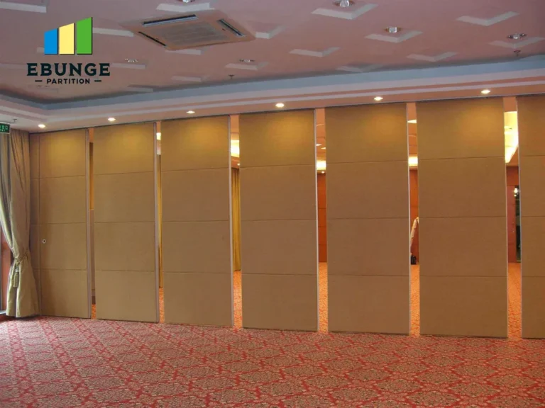 of a hotel conference room with a sliding wall system in action