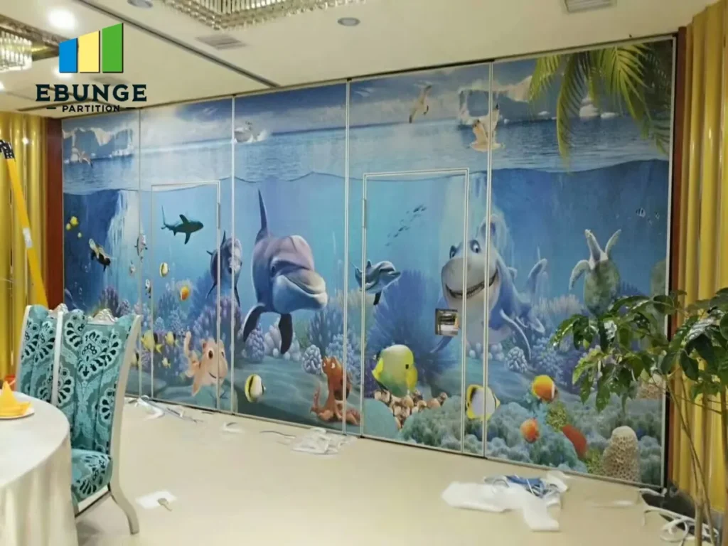 movable partition wall in a school hall with acoustic panels