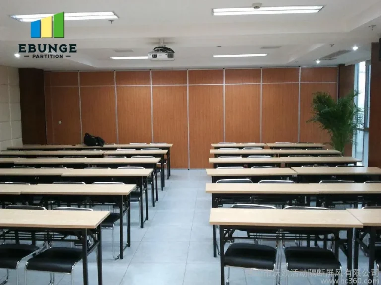 of a community center hall with movable partition walls in use