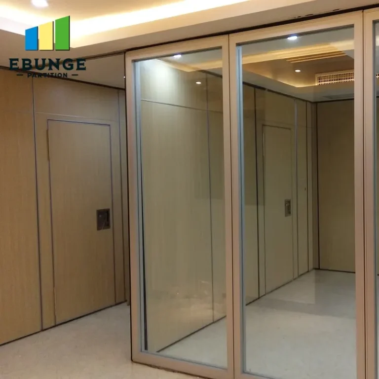movable partition wall with pass door in a conference room