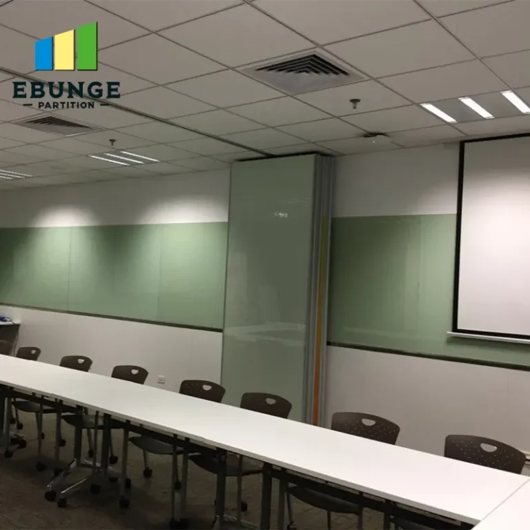modern office meeting room with a flexible partition wall closed