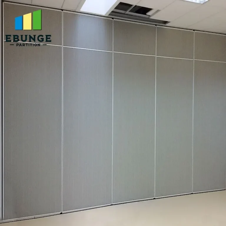 of a large exhibition hall with movable partition walls in action