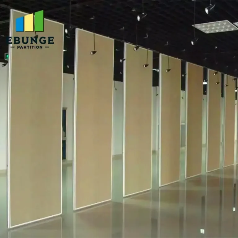 close-up of acoustic movable partition wall with top-hung track