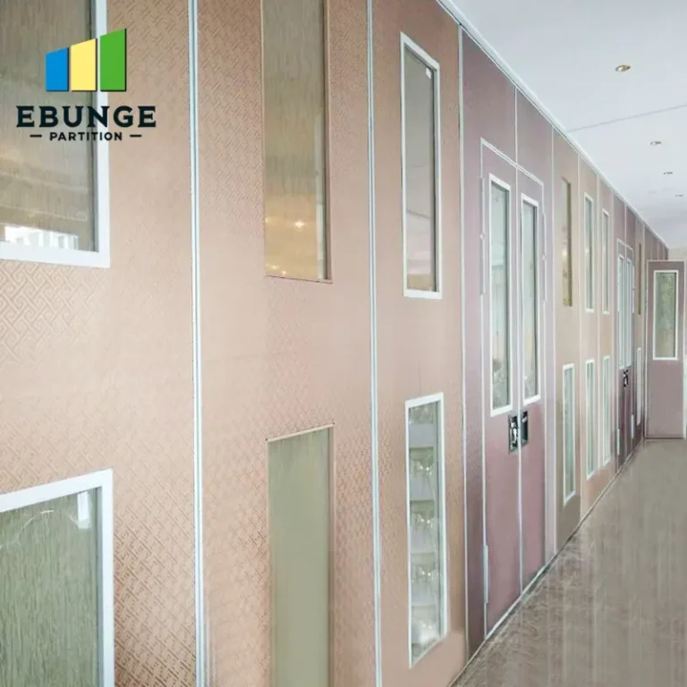 retractable partition wall in community center with acoustic panels