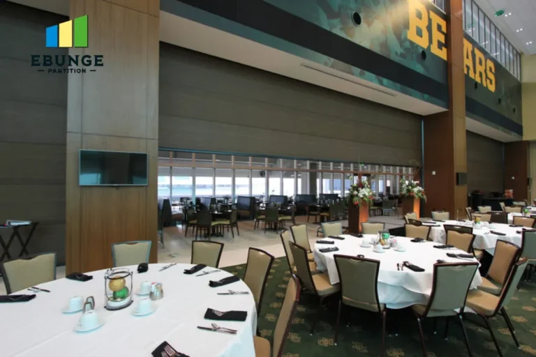 exhibition hall with acoustic movable partition walls in use