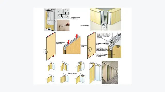 Closed operable wall dividing a multi-purpose hall