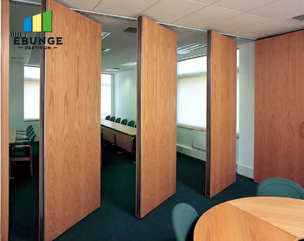 Partly open movable partition panels in a meeting room