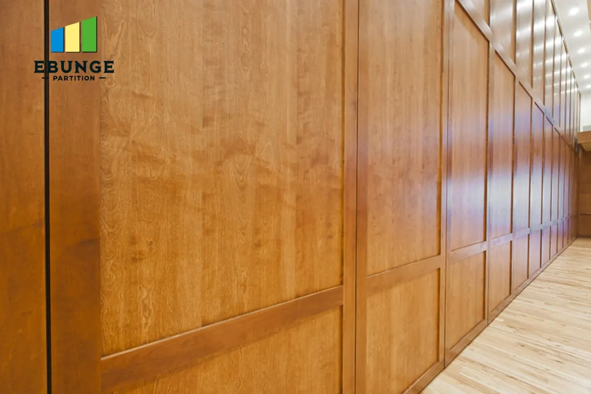 Real close view of wood-look operable wall panels and their panel joints